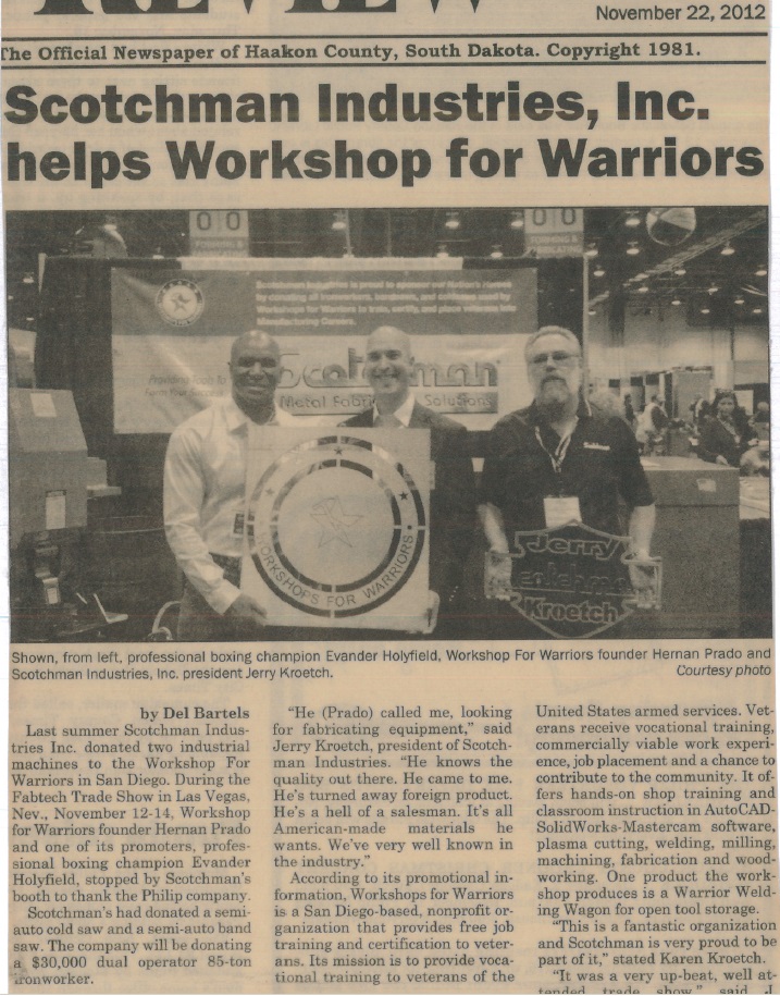 2012 - newspaper - supporting Workshops for Warriors non-profit